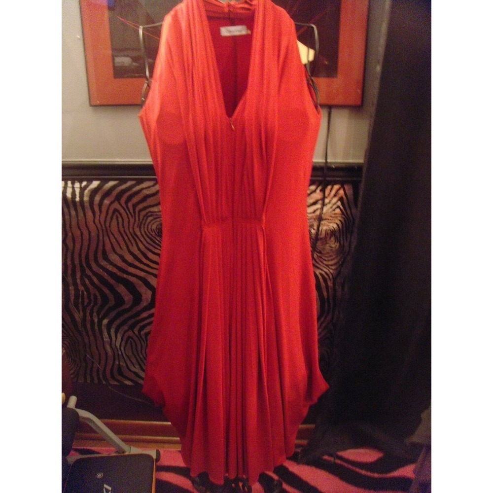 Calvin Klein red sleeveless zipper front pleated flowy dress size 8 BEAUTIFUL